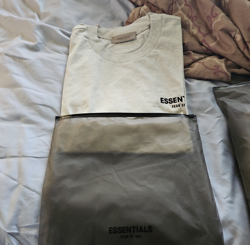 NWT Essentials Light Oat Crewneck T-Shirt with Black Logo